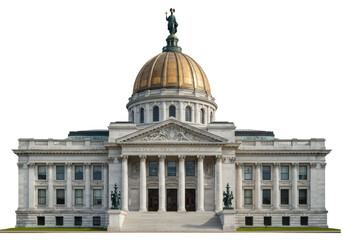 Obraz premium Isolated American architecture landmark with gold dome and detailed stone facade structure