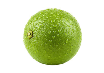 Isolated juicy lime with water drops for fresh taste, ripe green citrus, refreshing acidity