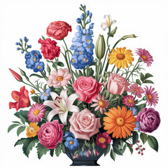 Vibrant spring flower bouquet in a classic vase filled with colorful blooms celebrating nature's beauty and warmth