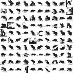 Rat full black silhouette set in various poses