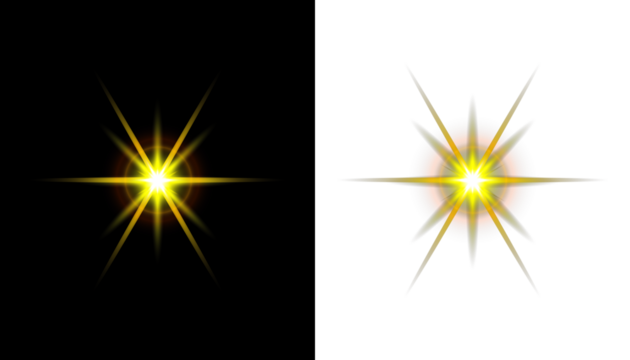 Bright Glowing Starburst Light Effect with Radiant Yellow and Orange Glow on Black Background