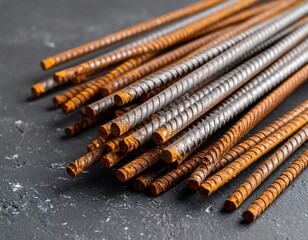 Rusty metal rods on dark surface