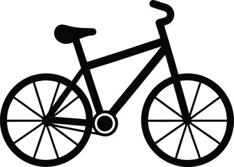 Black vector silhouette of a vintage bicycle with pedals, a frame, and wheels isolated on white