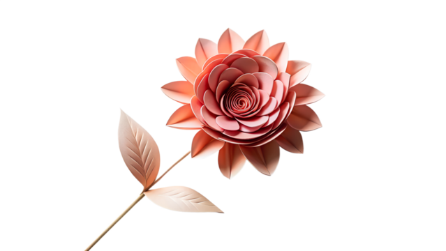Elegant paper flower in a delicate peach hue, isolated on transparent background, showcasing intricate craftsmanship and artistic design for decoration