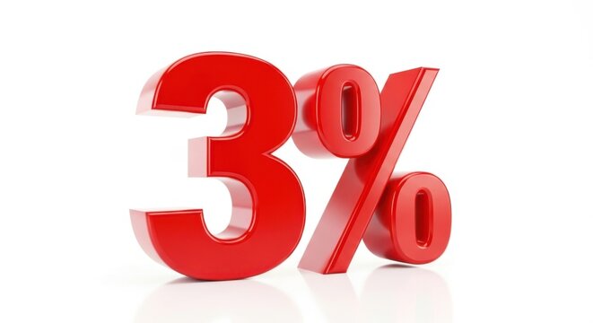Red 3 percent symbol isolated on white background