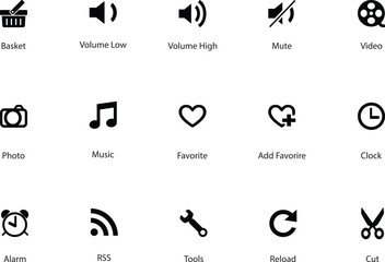 Collection of modern web icons representing various digital concepts isolated on white background