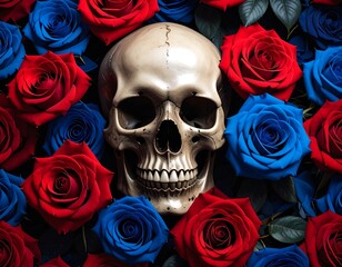 Skull surrounded by roses