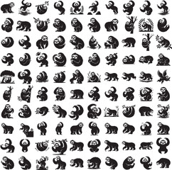 Obraz premium Sloth full black silhouette set