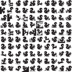 Obraz premium Squirrel full black silhouette set