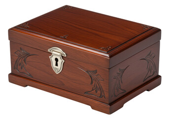 Isolated brown wooden decorative box or jewelry case on a seamless backdrop for store ads