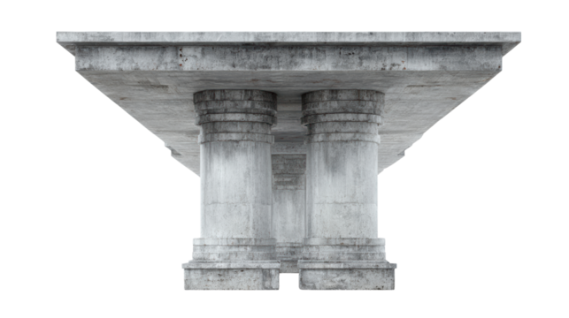 Concrete architectural element with pillars, isolated on a white background.