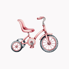 red bicycle isolated on white background, pink toy bicycle
