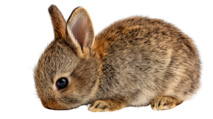 Cute brown rabbit sitting on a white isolated background.