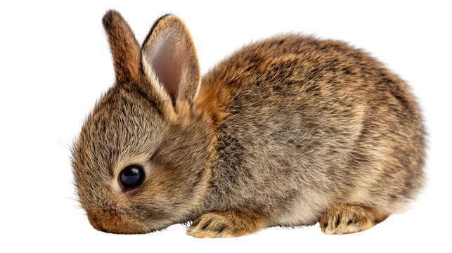 Cute brown rabbit sitting on a white isolated background.