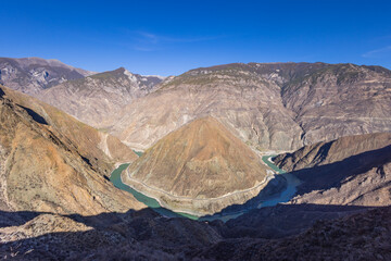 Aerial view of the First Bend of the Jinsha River in Yunnan Province	
