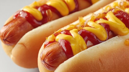 Delicious hot dog with ketchup and mustard isolated on the white  background
