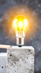Illuminated lightbulb on textured blocks