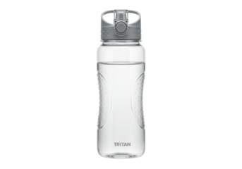 Isolated Tritan clear water bottle filled with fresh beverage for an active lifestyle