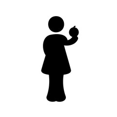 Silhouette of a woman holding an apple, representing health and nutrition