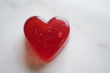 Sparkling red heart shaped object on white background
