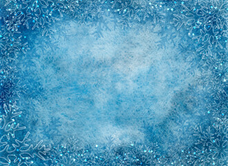 Winter blue background with frame from snowflakes
