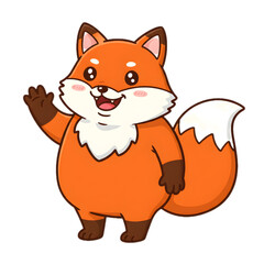 Obraz premium Happy Cute Cartoon Fox Waving Hand Vector Illustration Isolated on Transparent Background