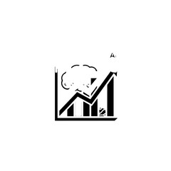 Monochrome icon of industrial growth and pollution, with a factory, smokestack, and rising arrow graph.