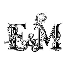 Ornate Initial Letters E & M with Flourishes