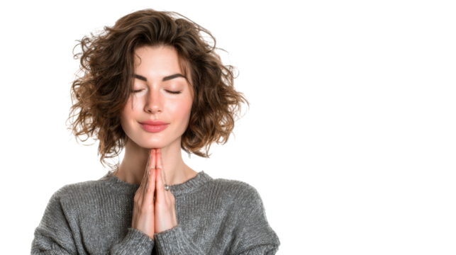 Young woman with closed eyes in a peaceful pose, conveying tranquility and mindfulness. - Powered by Adobe