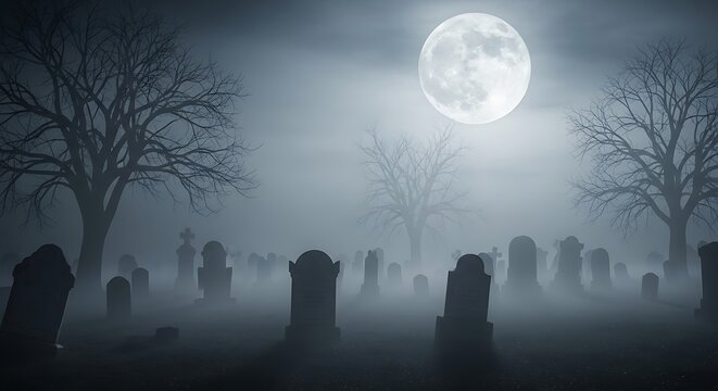 Spooky Cemetery at Night.
