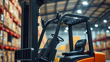 An industrial forklift in a warehouse setting, highlighting efficiency and modern logistics operations.