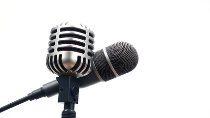 A dynamic microphone isolated on white, showcasing crisp details and professional lighting.