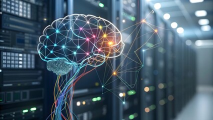 Artificial intelligence brain in a server room