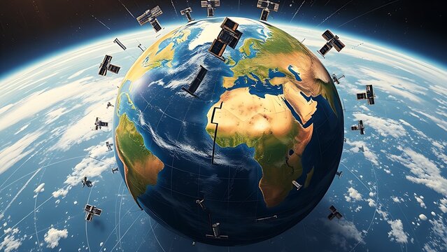 Fractured globe with mismatched seasonal quadrants spinning chaotically amid erratic satellite data.