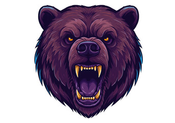 Isolated angry bear head illustration with snarling teeth and golden eyes, wildlife art
