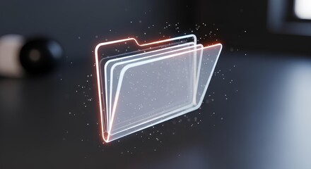 Glowing digital folder icon, representing data storage, file management, and information technology on a dark surface.