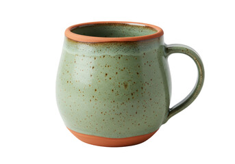 Isolated green handmade ceramic mug for coffee, tea, or hot beverage, simple rustic style