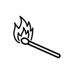 An ignited matchstick creates flickering flames in this simple and bold black outline on white