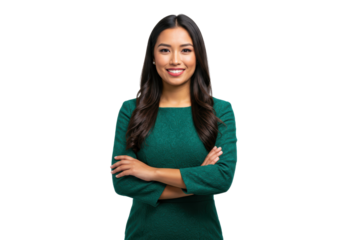 Isolated Young professional woman smiling with arms crossed looking at the camera confidently