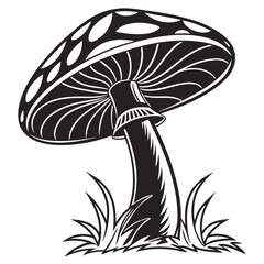 Vector art of amanita mushroom in grass, a captivating illustration of natures beauty