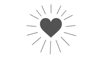 Gray Heart with Sunburst Lines on Black Background isolated on a transparent background