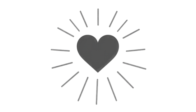 Gray Heart with Sunburst Lines on Black Background isolated on a transparent background