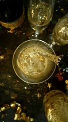 Freeze motion of pouring champagne into flute. Concept of celebration and success.