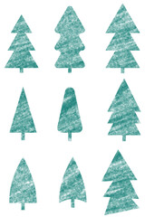 Rendered shapes of various fir trees at Christmas time as cut-out decorative elements