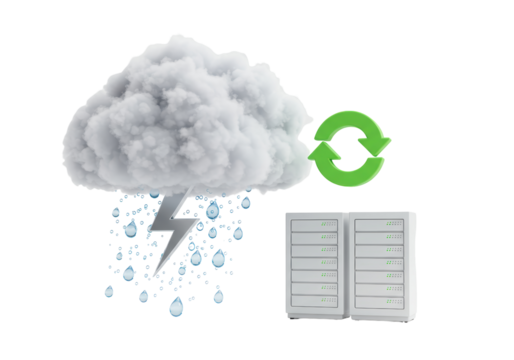 Isolated Cloud Servers Data Backup and Syncing, Weather Metaphor for Data Safety Concept