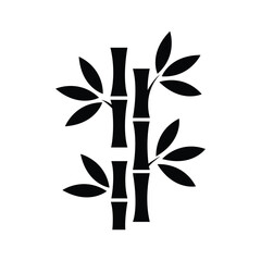 Two bamboo stalks are shown with leaves on a white background