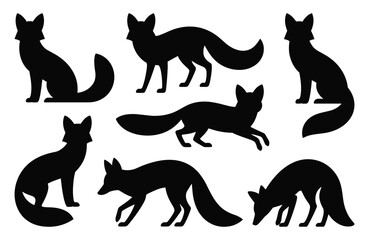 Set of fox silhouettes. isolated vector on white background.