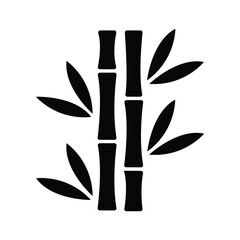 Two bamboo stalks display elegant foliage in a simple black and white silhouette on white background