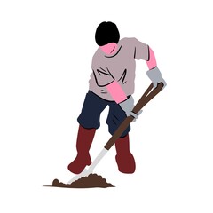 Farmer Holding Hoe on Soil Illustration