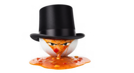 Evil egg with hat and hot sauce isolated on transparent background